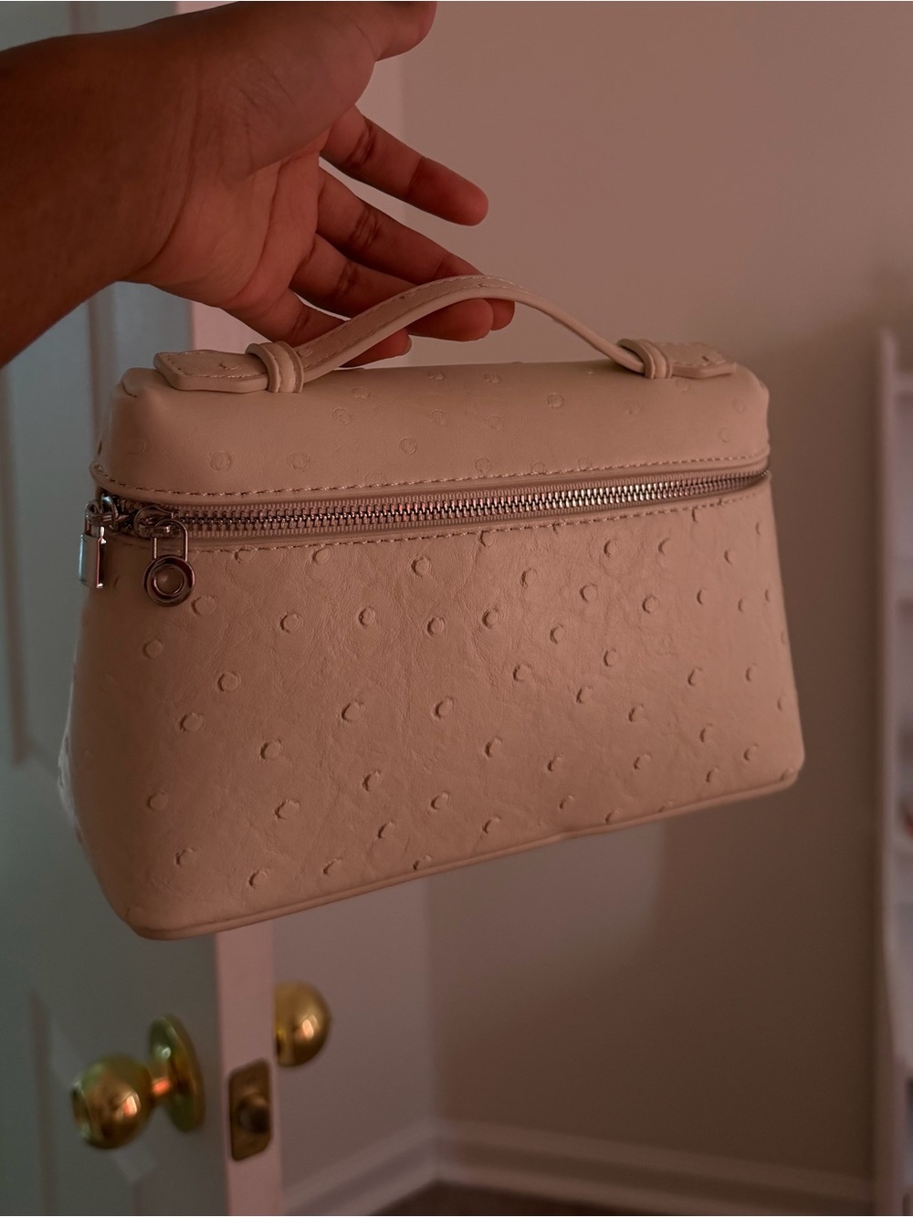 white cream ostrich crossbody bag